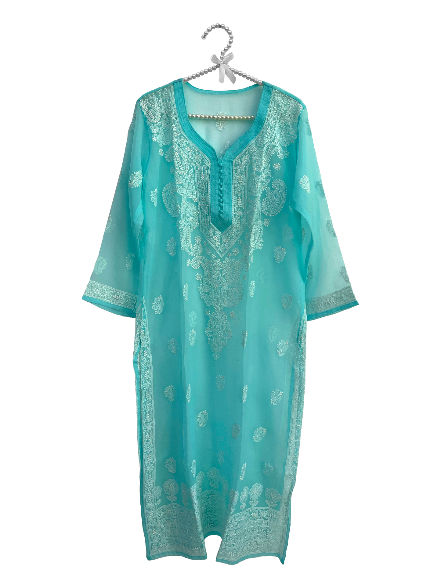 Gala Daman Straight Long Georgette Kurti Blue
