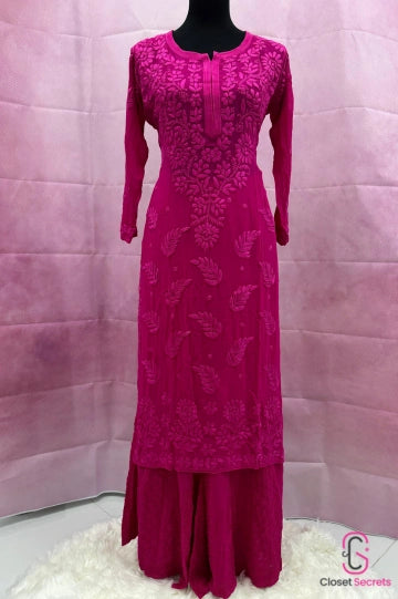 Viscose Georgette Solid 4pc Suit Set - Pink | Closetsecrets
