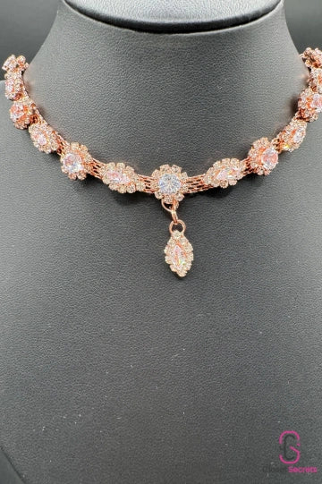 Light Pink Floral Necklace with Teardrop Pendant - NL 14 | Closetsecrets