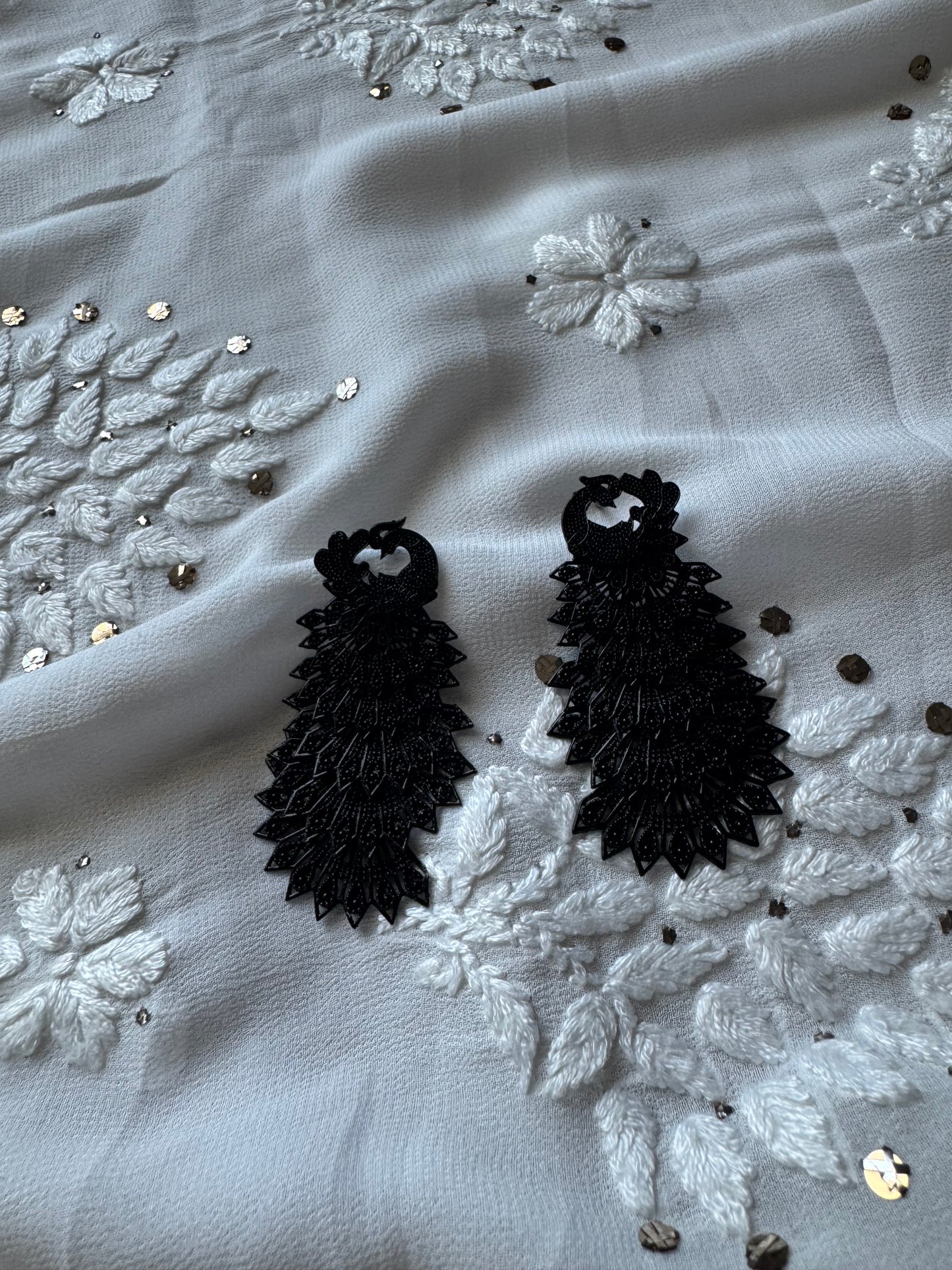 Peacock Earrings in Black Finish – Elegant Statement Jewellery
