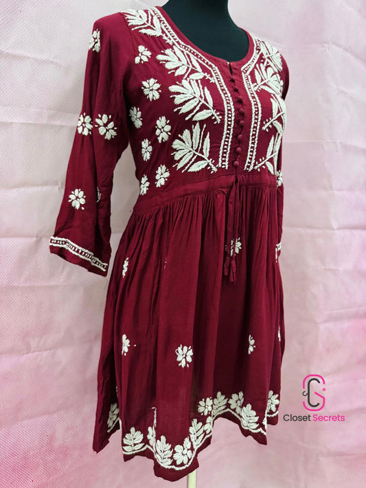 Mulmul Cotton Frock Kurti with Chikankari Embroidery