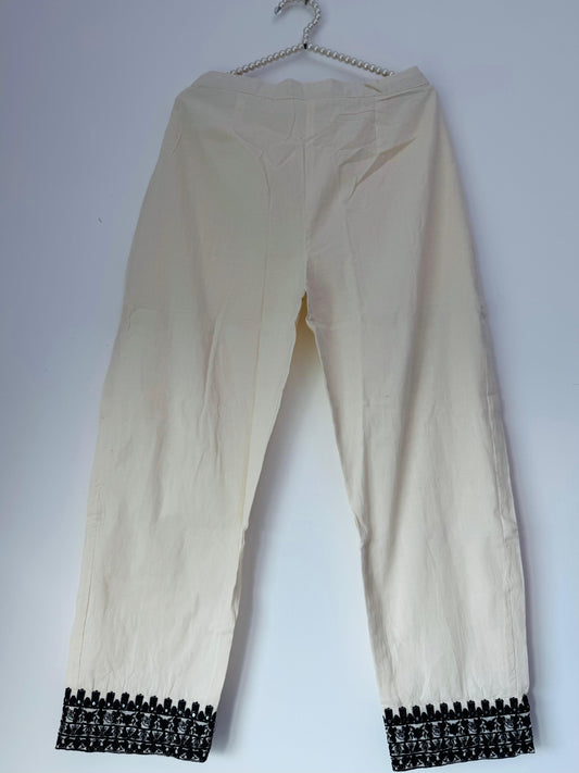 Beige Cotton Coat Set with Black Embroidery