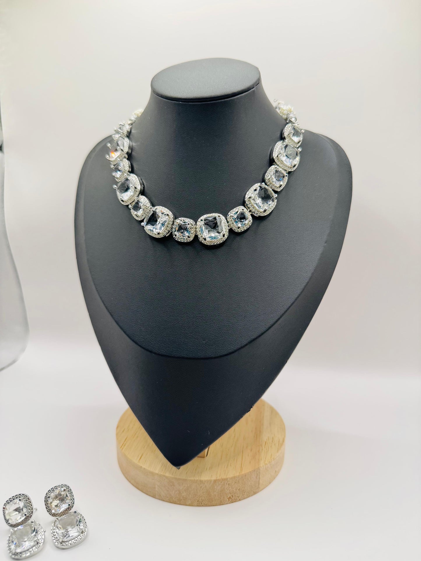 Elegant White Crystal Necklace & Earrings Set