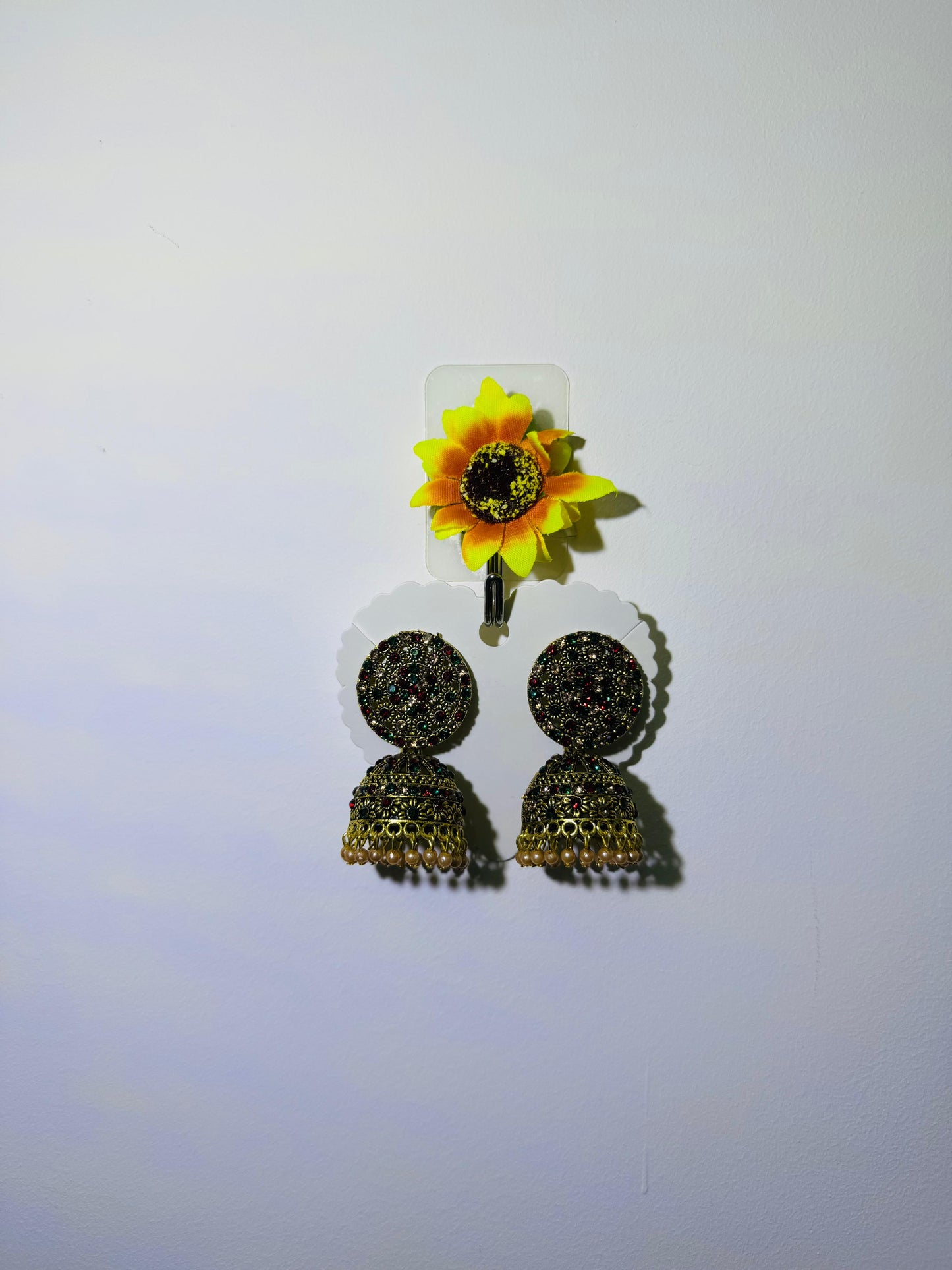 Traditional Jhumka Earrings with Multicolour Stone Detailing