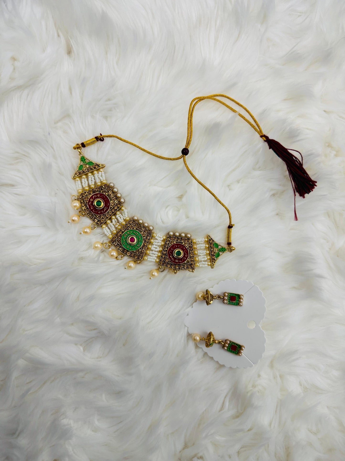 White Moti Strand Pearl Choker Set with Earrings – Premium Quality