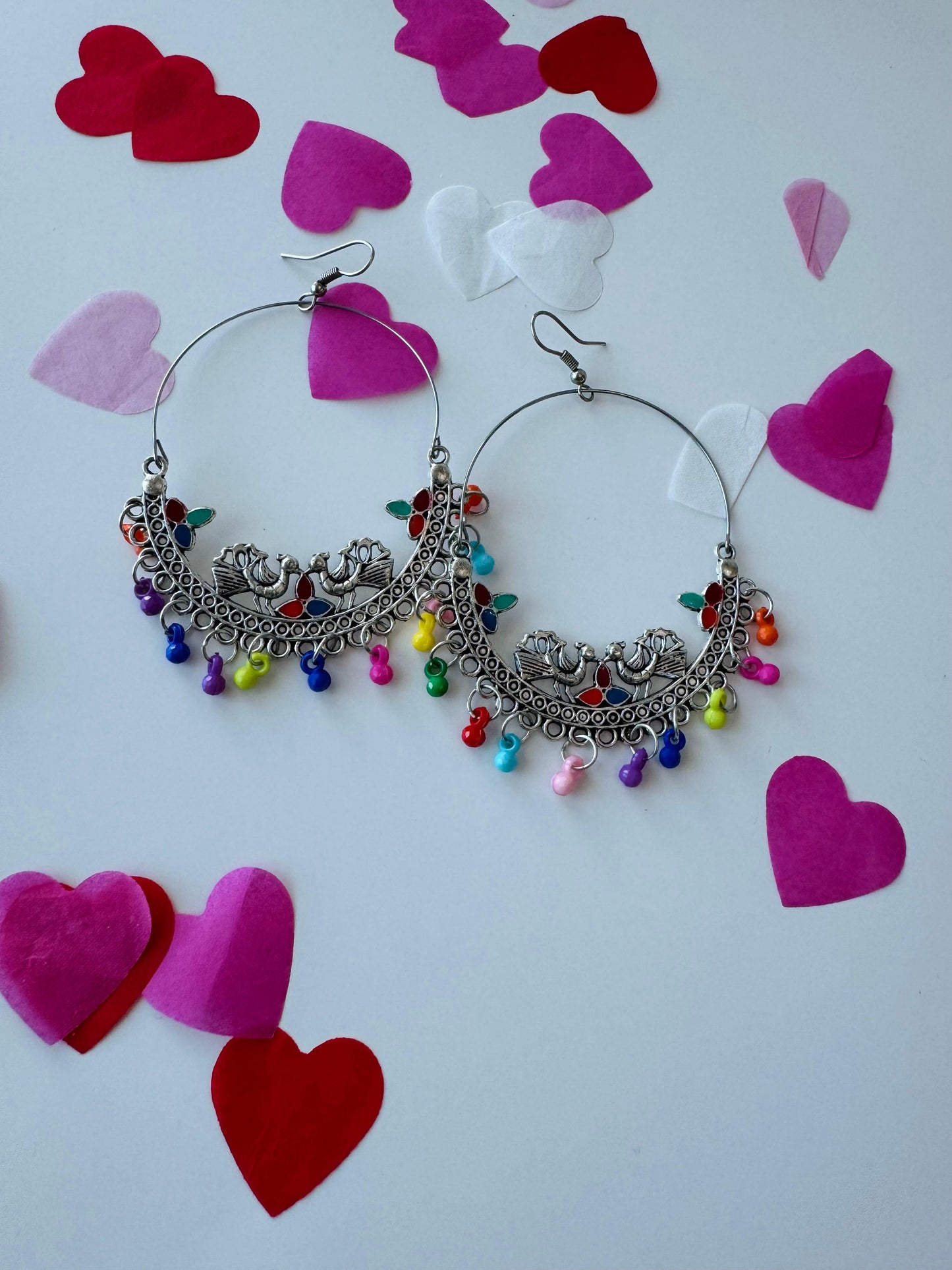 Multi-Color Pearl Bali Earrings | Premium Ethnic Hoop Jewelry