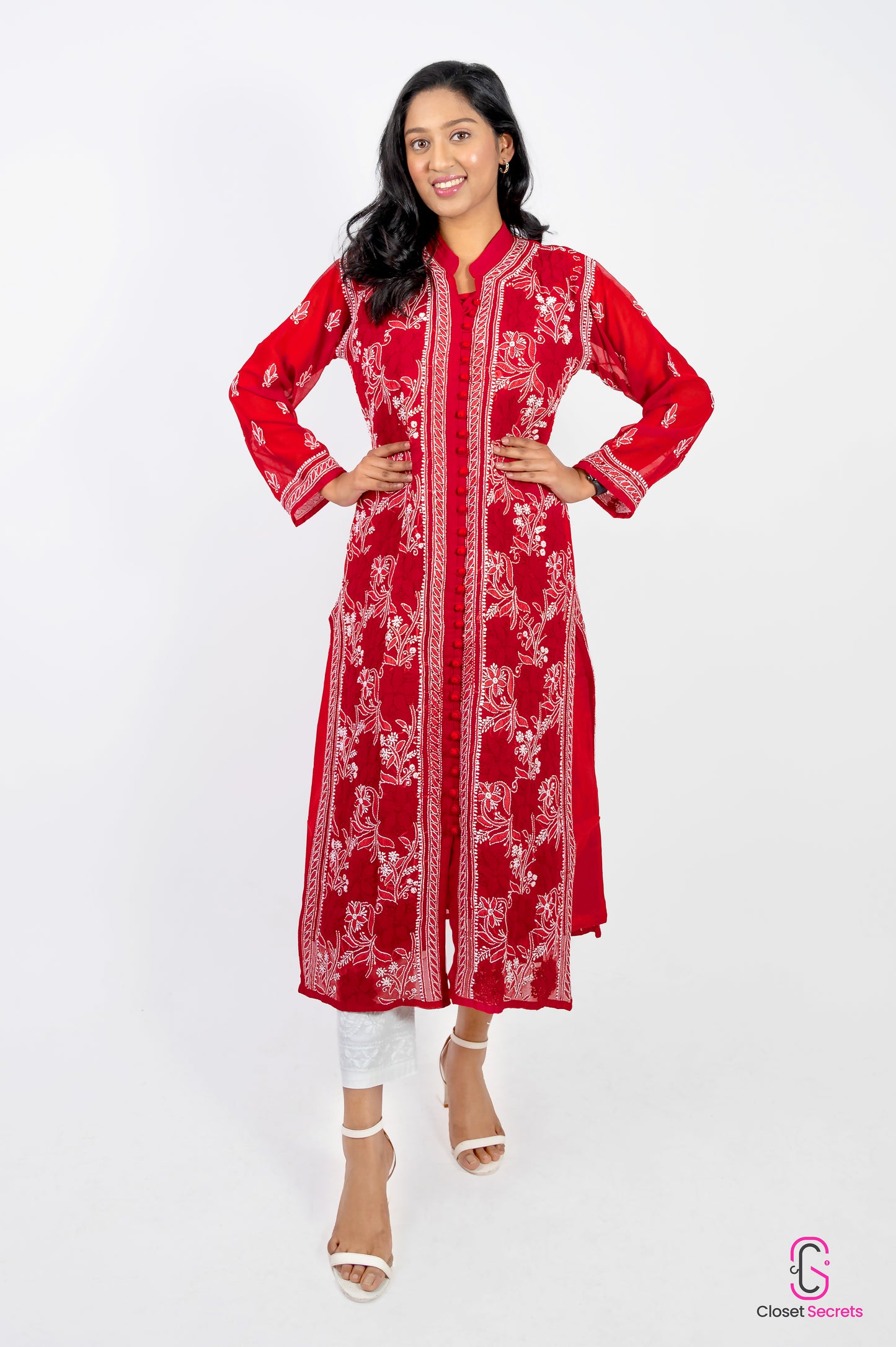 Long Georgette Kurti Red