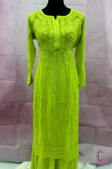 Viscose Georgette Solid 4pc Suit Set - Lime Green | Closetsecrets