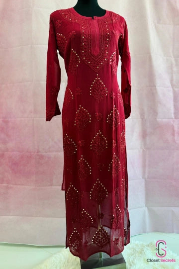 Viscose Georgette Solid 2pc Suit Set - Dark Red | Closetsecrets