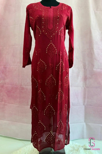 Viscose Georgette Solid 2pc Suit Set - Dark Red | Closetsecrets