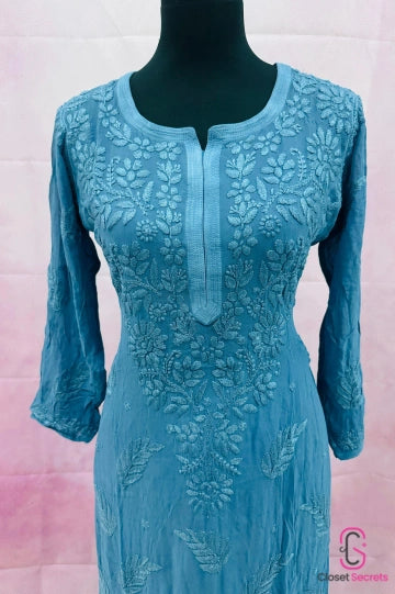 Viscose Georgette Solid 4pc Suit Set - Ocean Blue | Closetsecrets