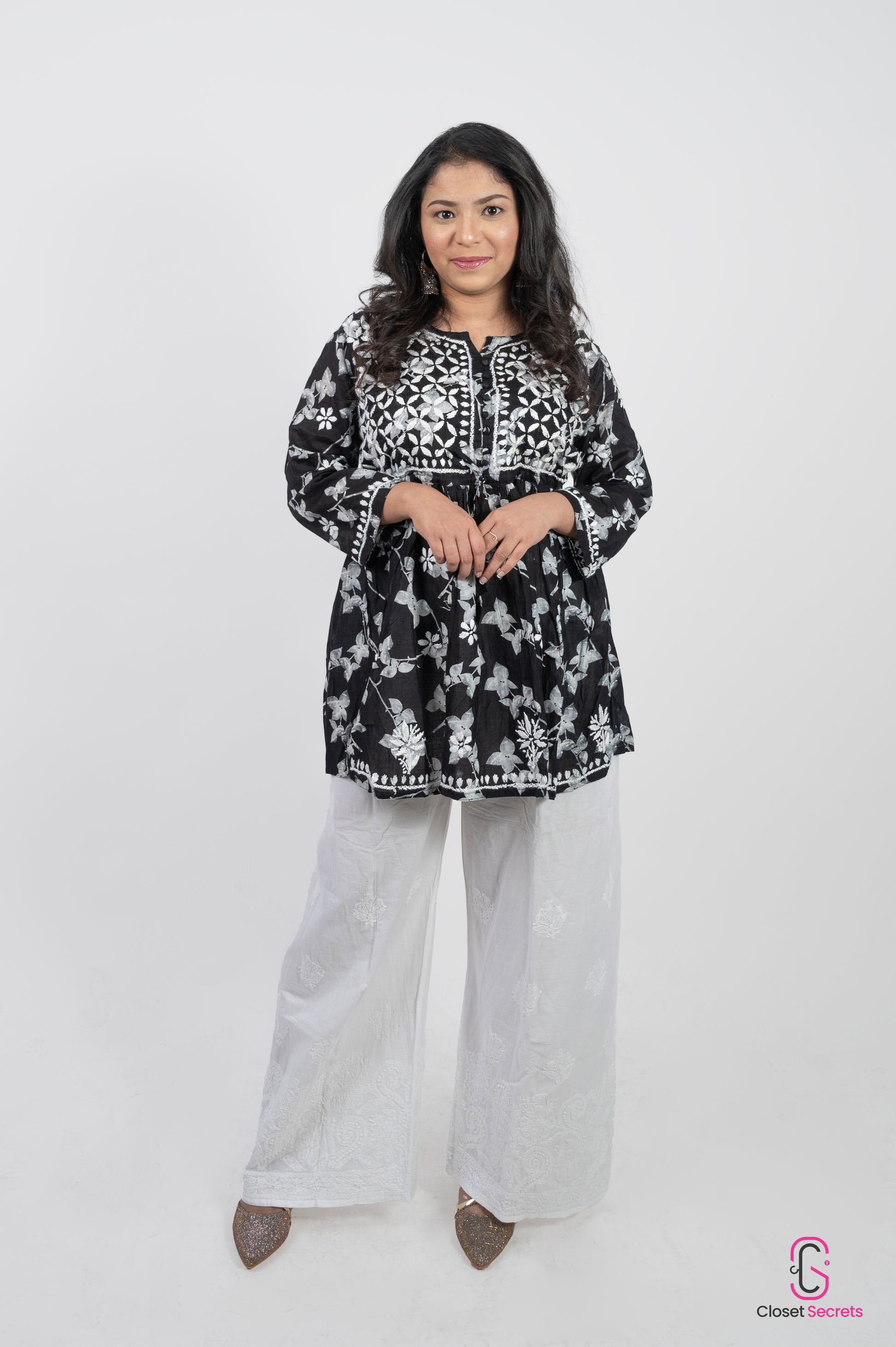 Mulmul cotton short kurti Black