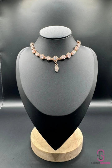 Light Pink Floral Necklace with Teardrop Pendant - NL 14  | Closetsecrets