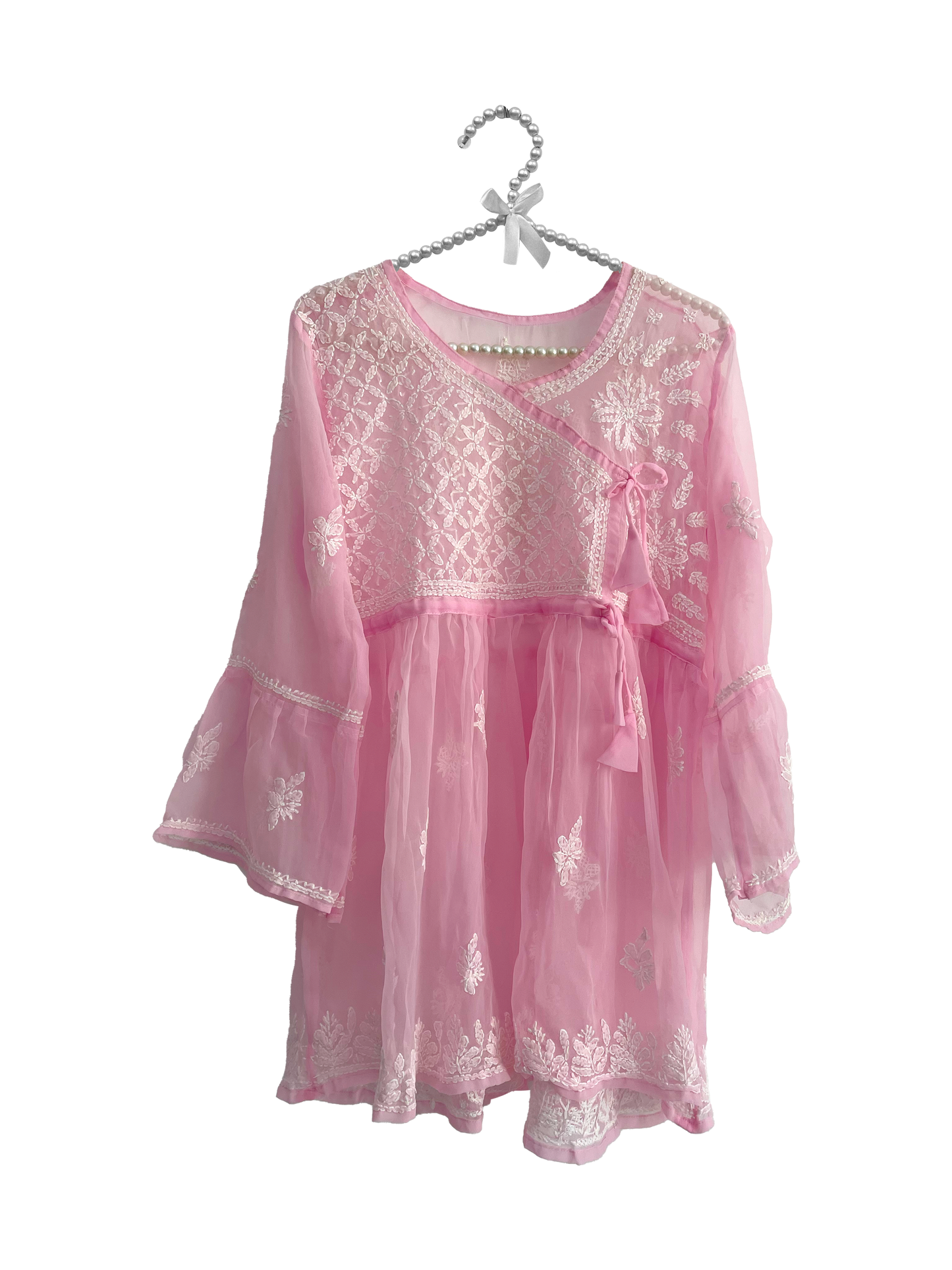 Angrakha Style Short Kurti in (Georgette) Lighr pink