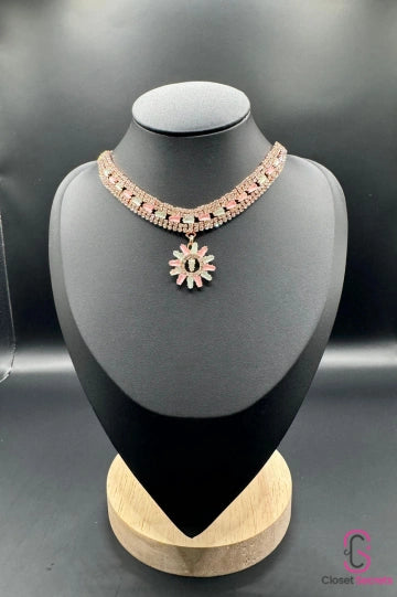 Rosegold Pastel stone choker with floral pendant NL 13 | Closetsecrets