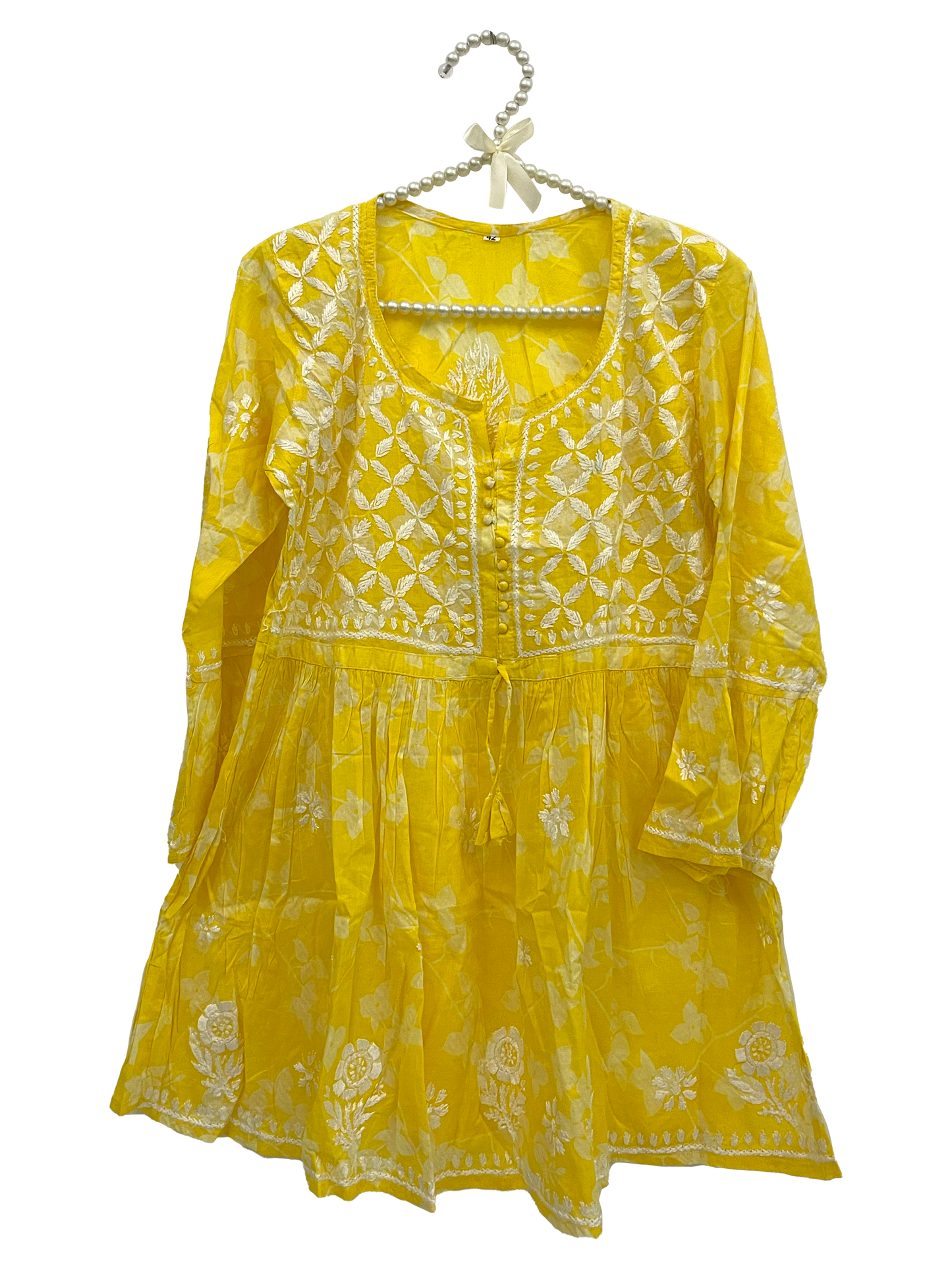 Mulmul cotton short kurti Light Yellow