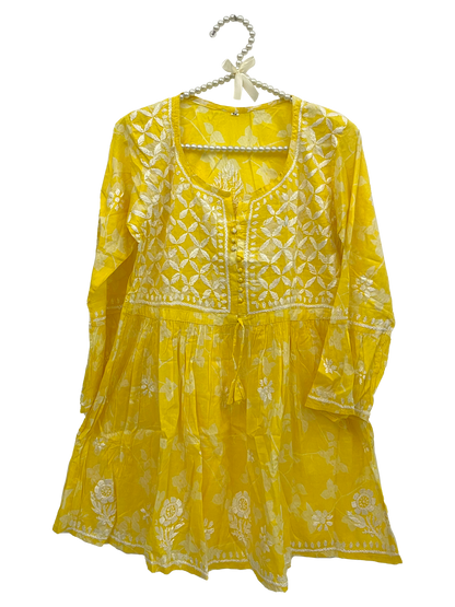 Mulmul cotton short kurti Light Yellow