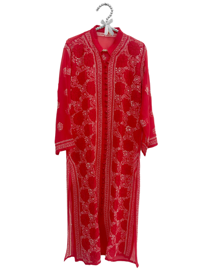 Long Georgette Kurti Red