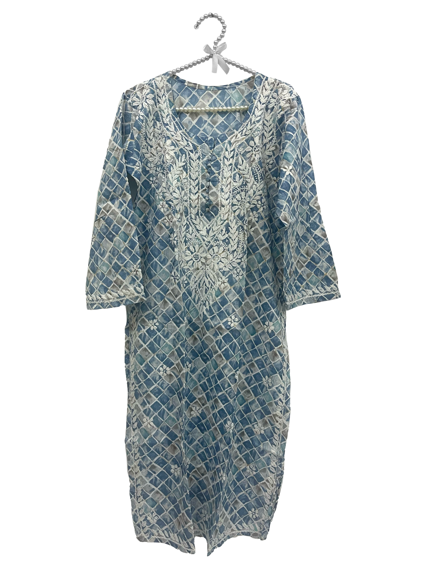 Mulmul Cotton long kurti Light Blue