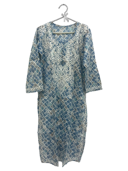 Mulmul Cotton long kurti Light Blue