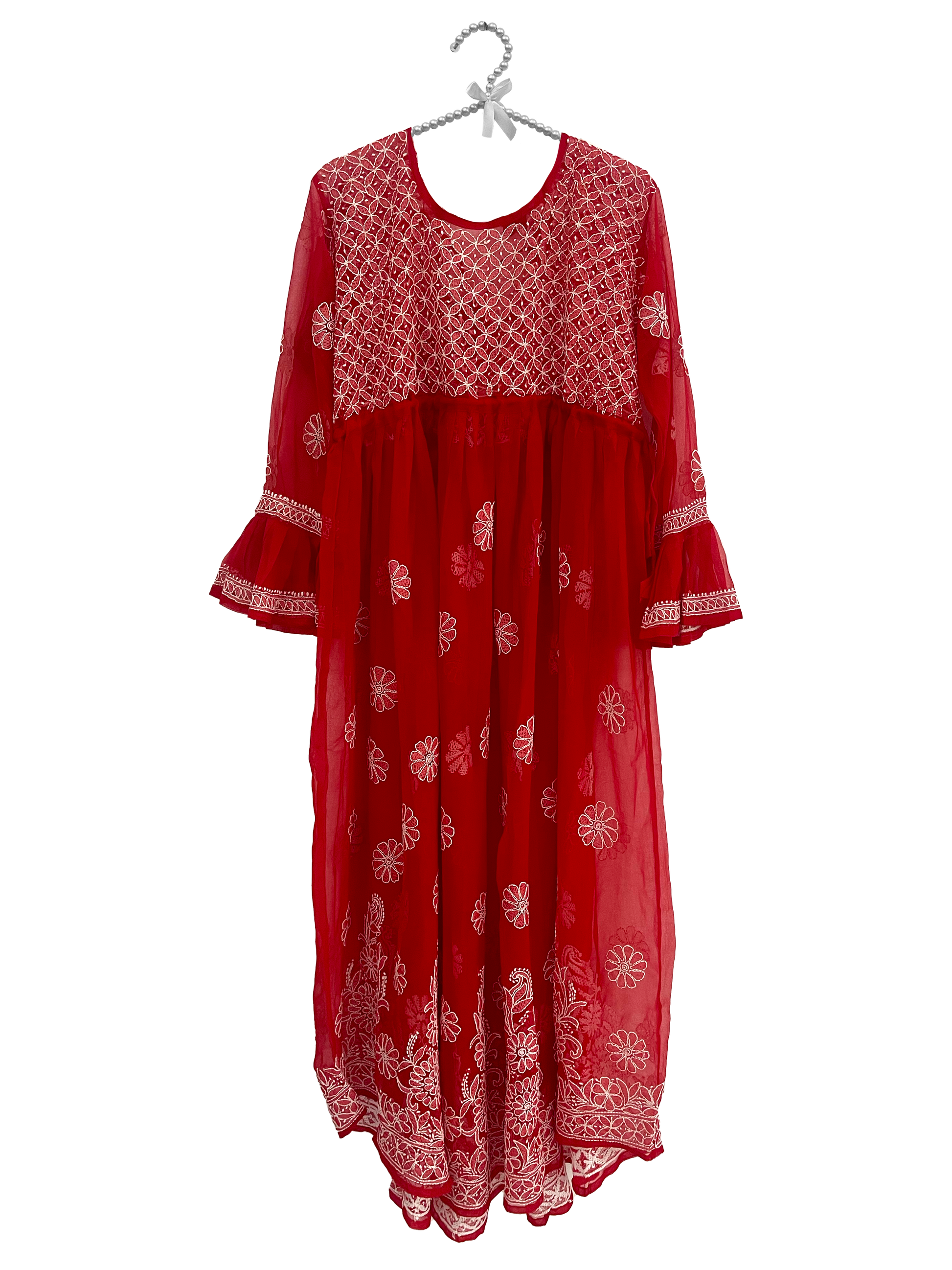 Georgette Full Length Kurti red