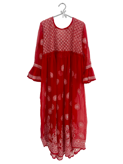 Georgette Full Length Kurti red