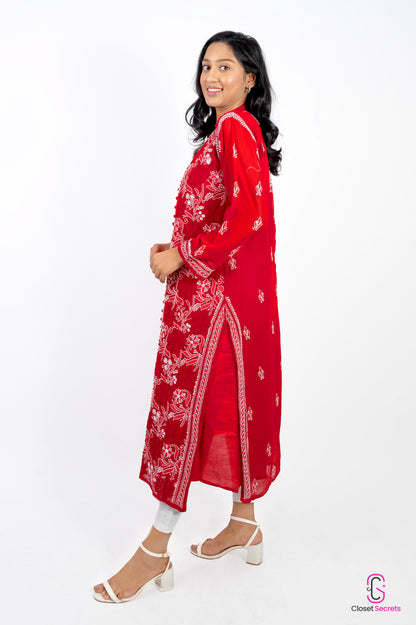 Long Georgette Kurti Red