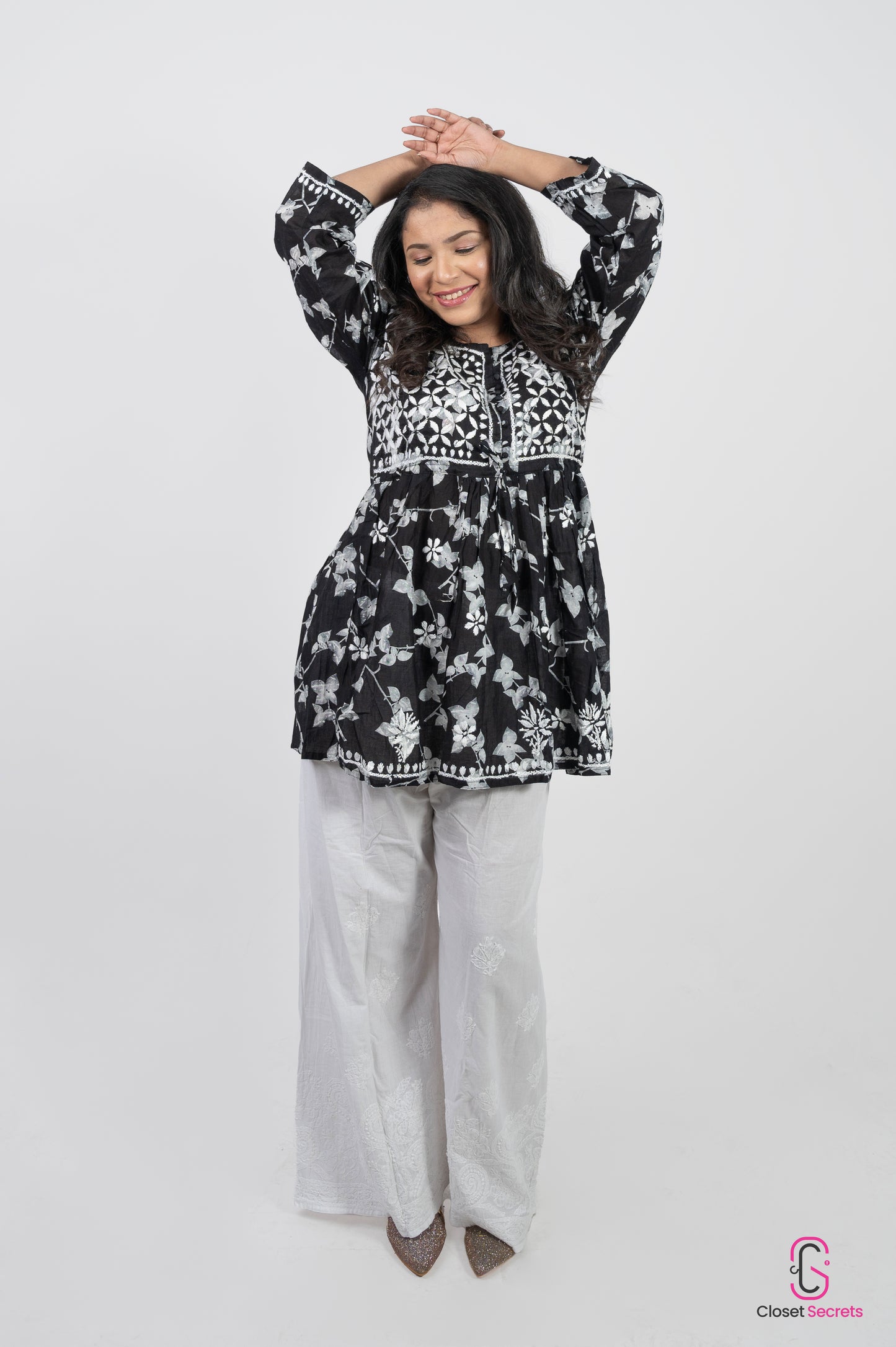 Mulmul cotton short kurti Black