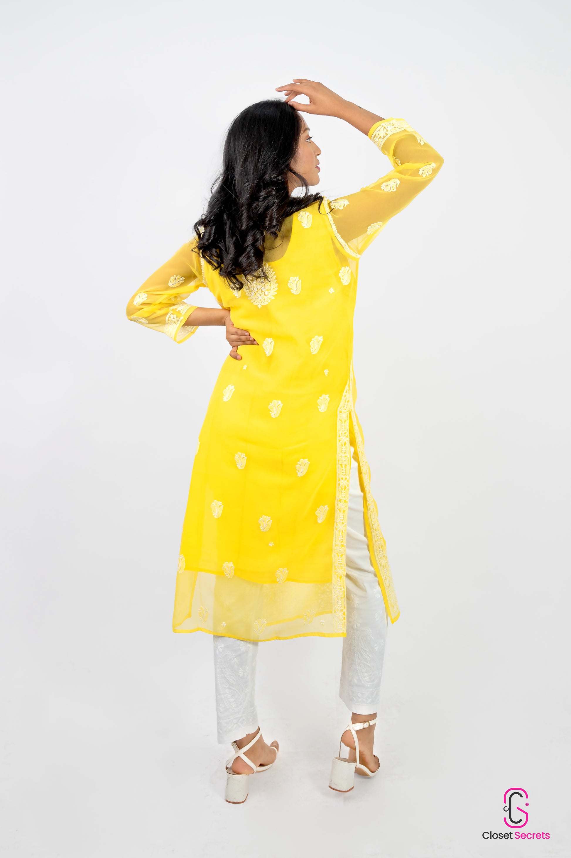 Gala Daman Straight Long Georgette Kurti Yellow