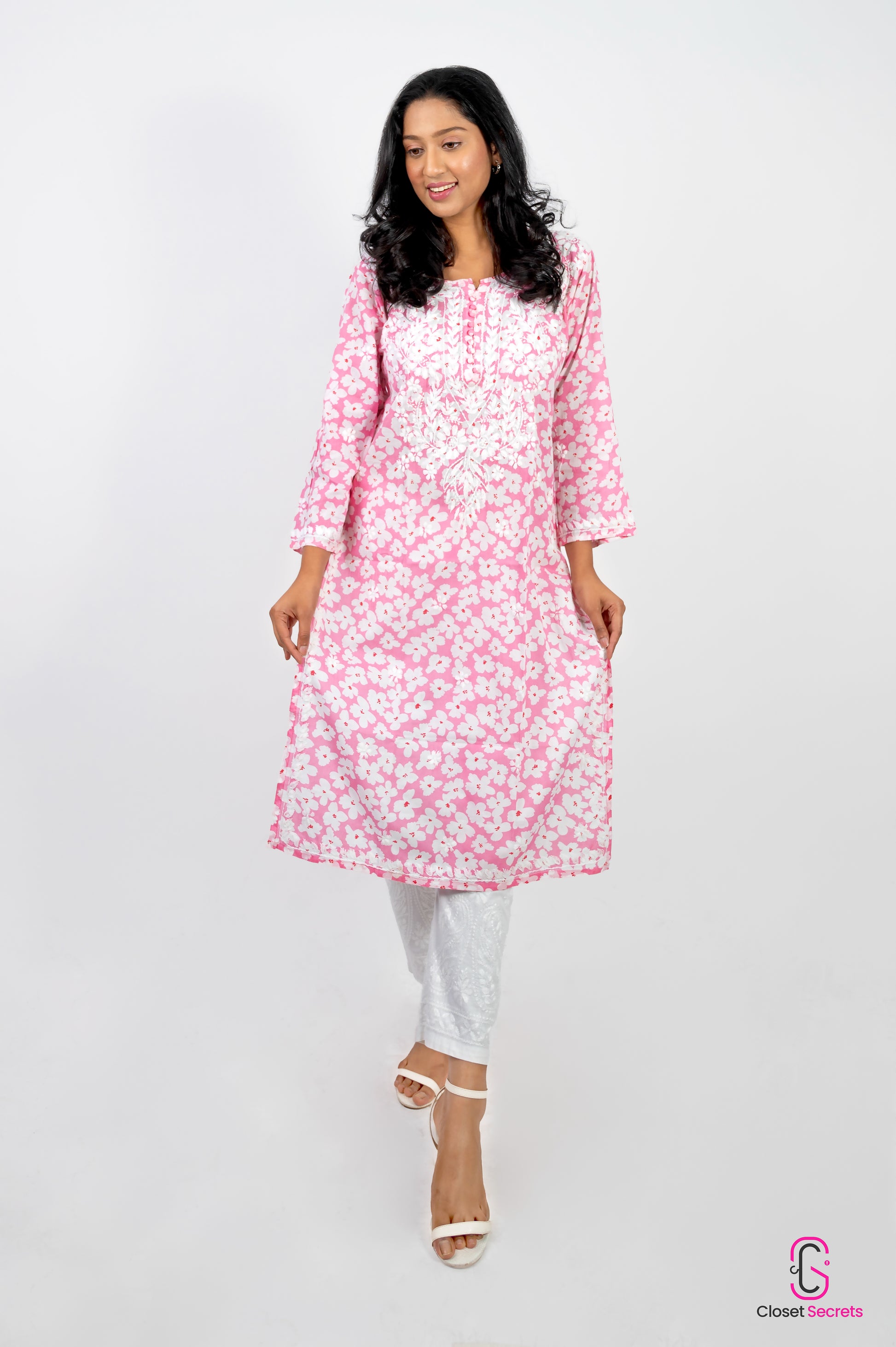 Mulmul Cotton long kurti Pink