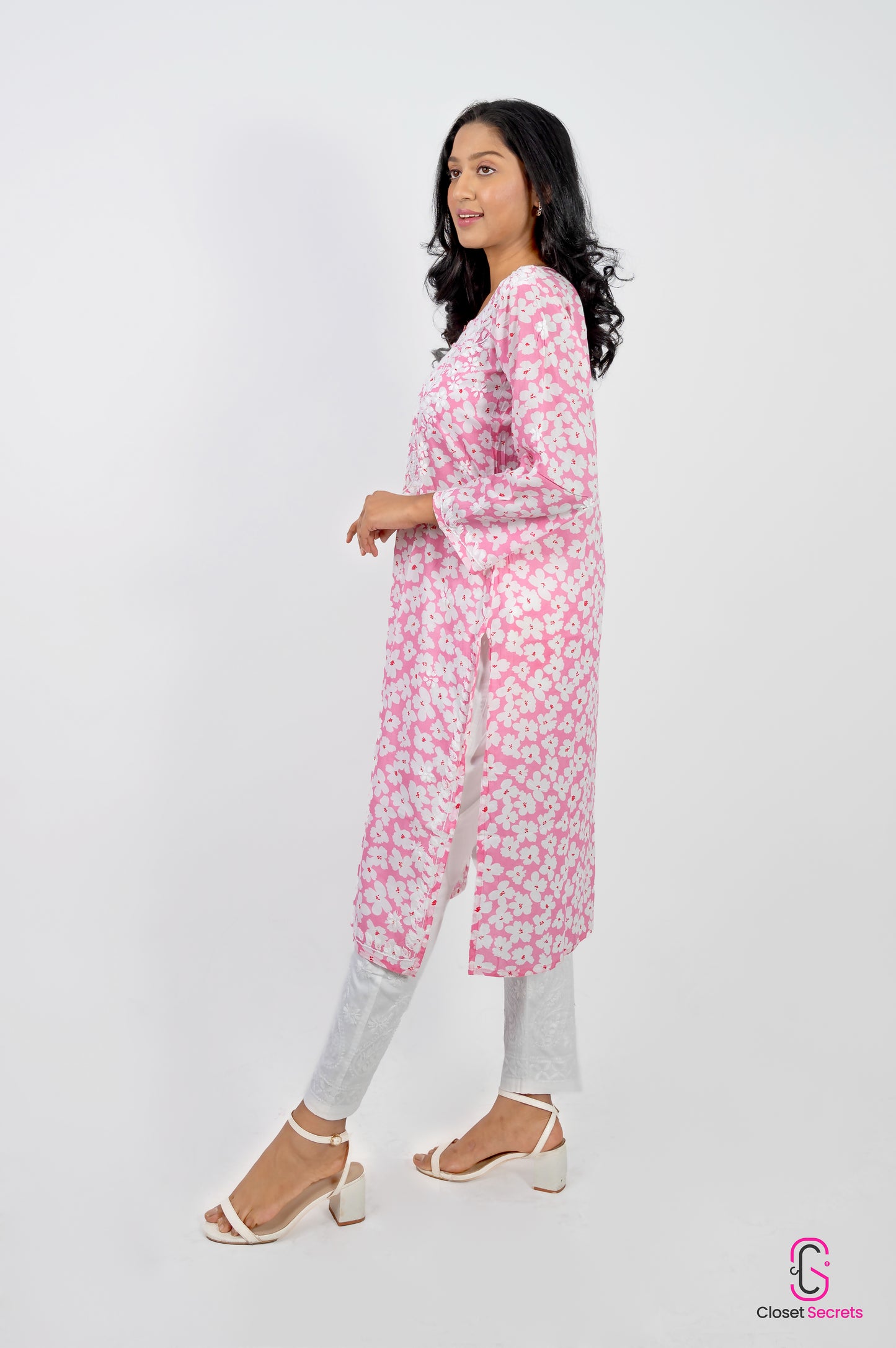 Mulmul Cotton long kurti Pink