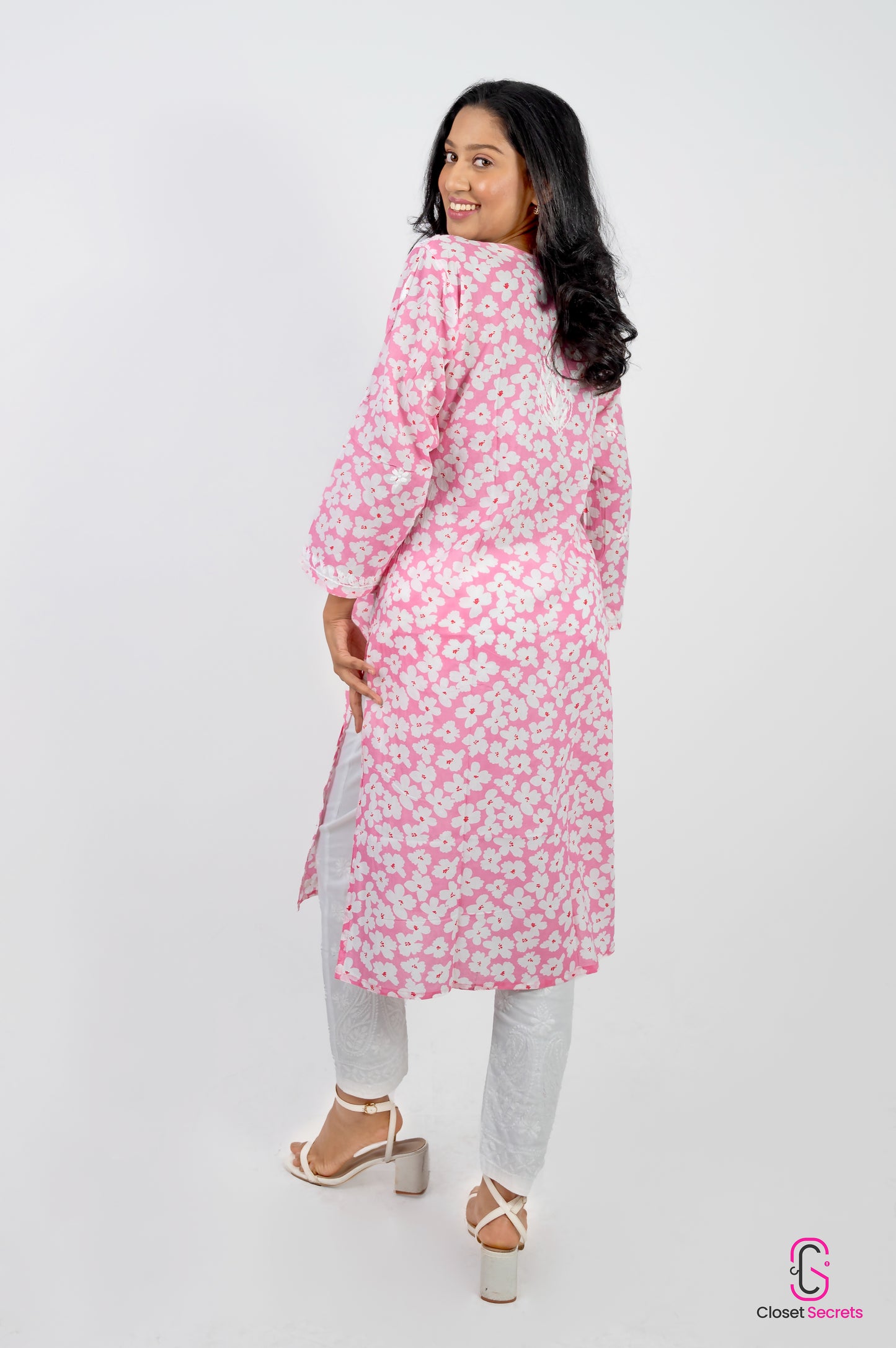 Mulmul Cotton long kurti Pink