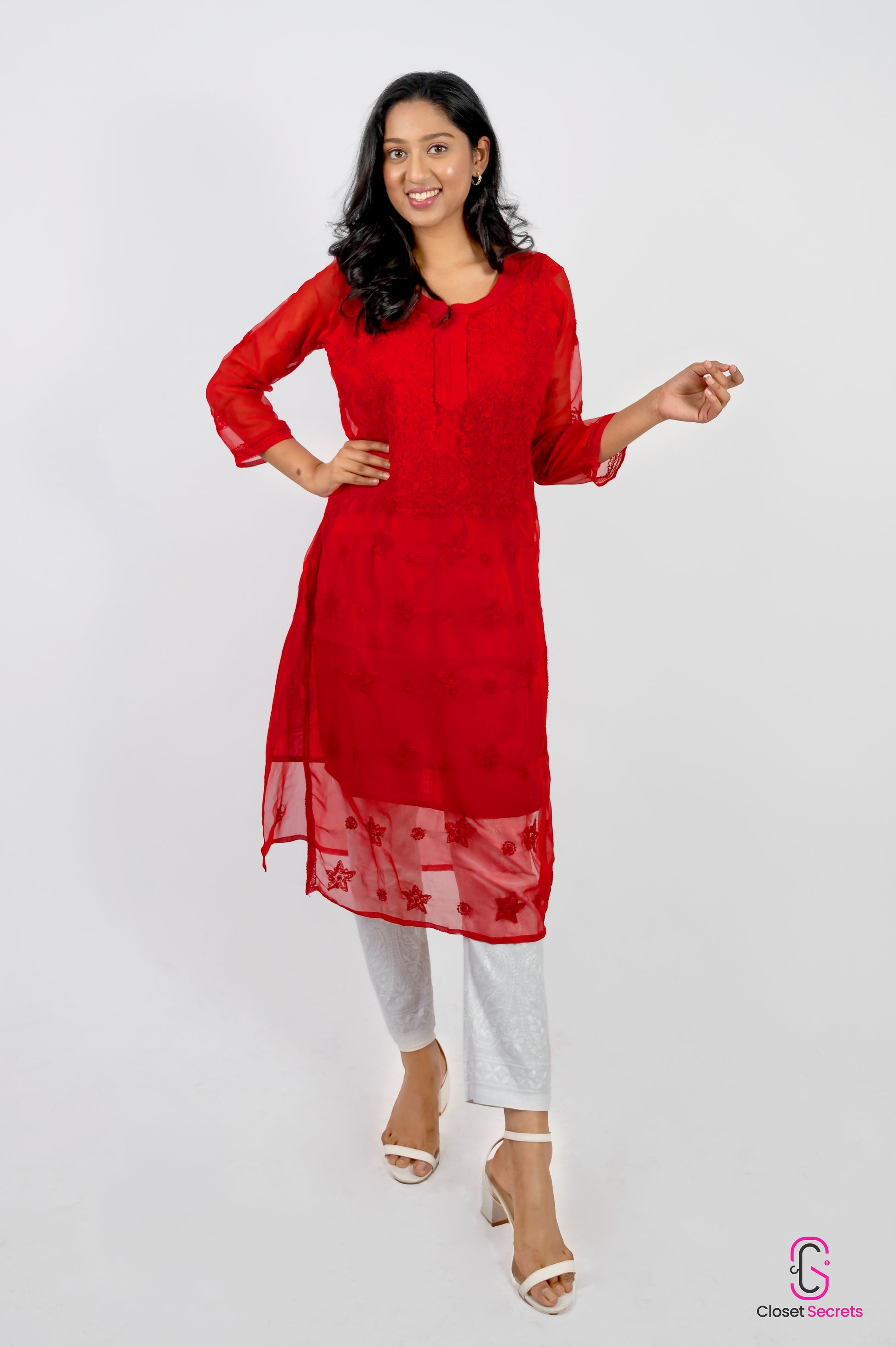 Straight Ombre Georgette Kurti Red