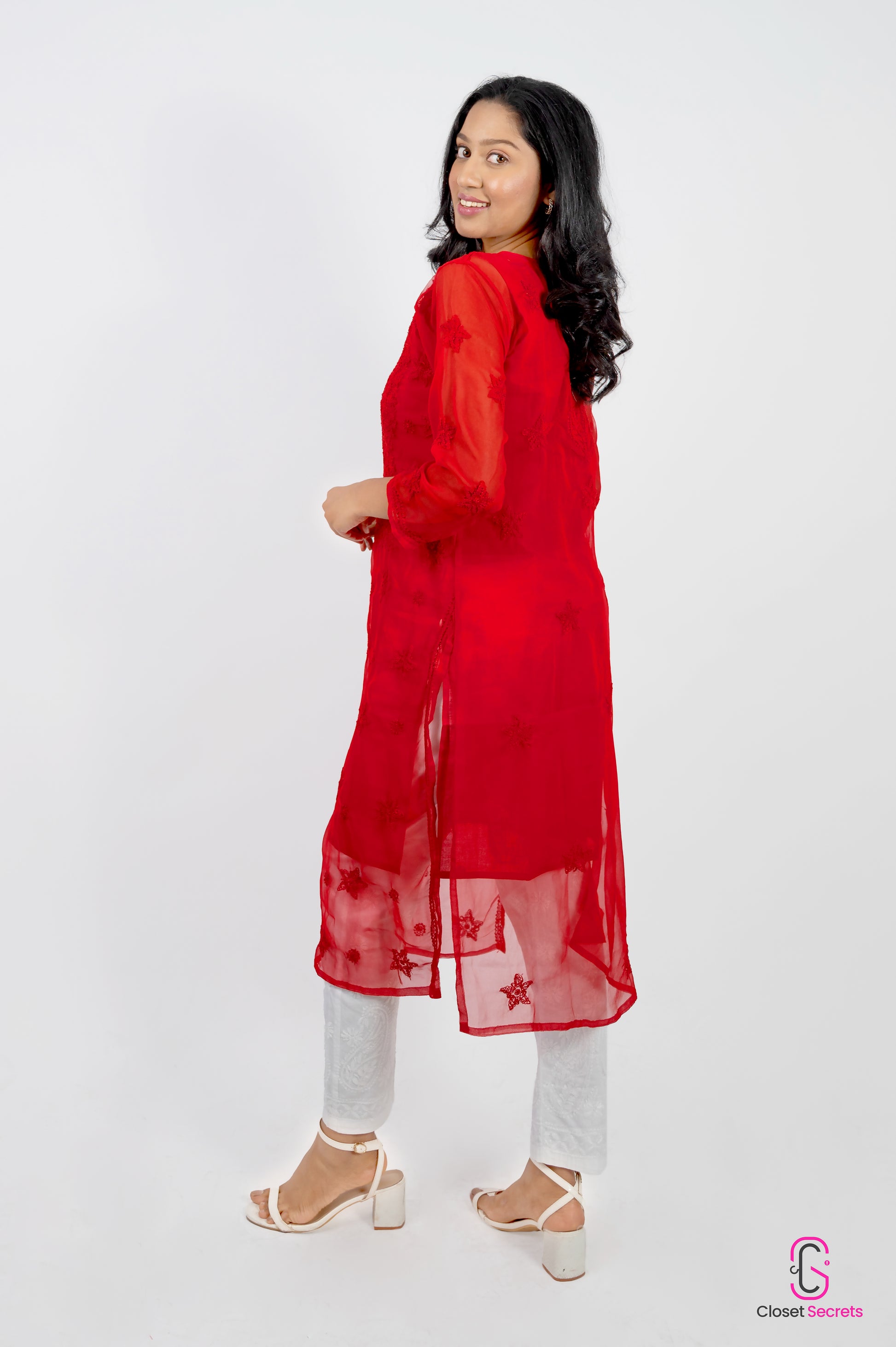 Straight Ombre Georgette Kurti Red