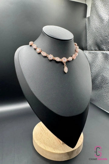 Light Pink Floral Necklace with Teardrop Pendant - NL 14  | Closetsecrets