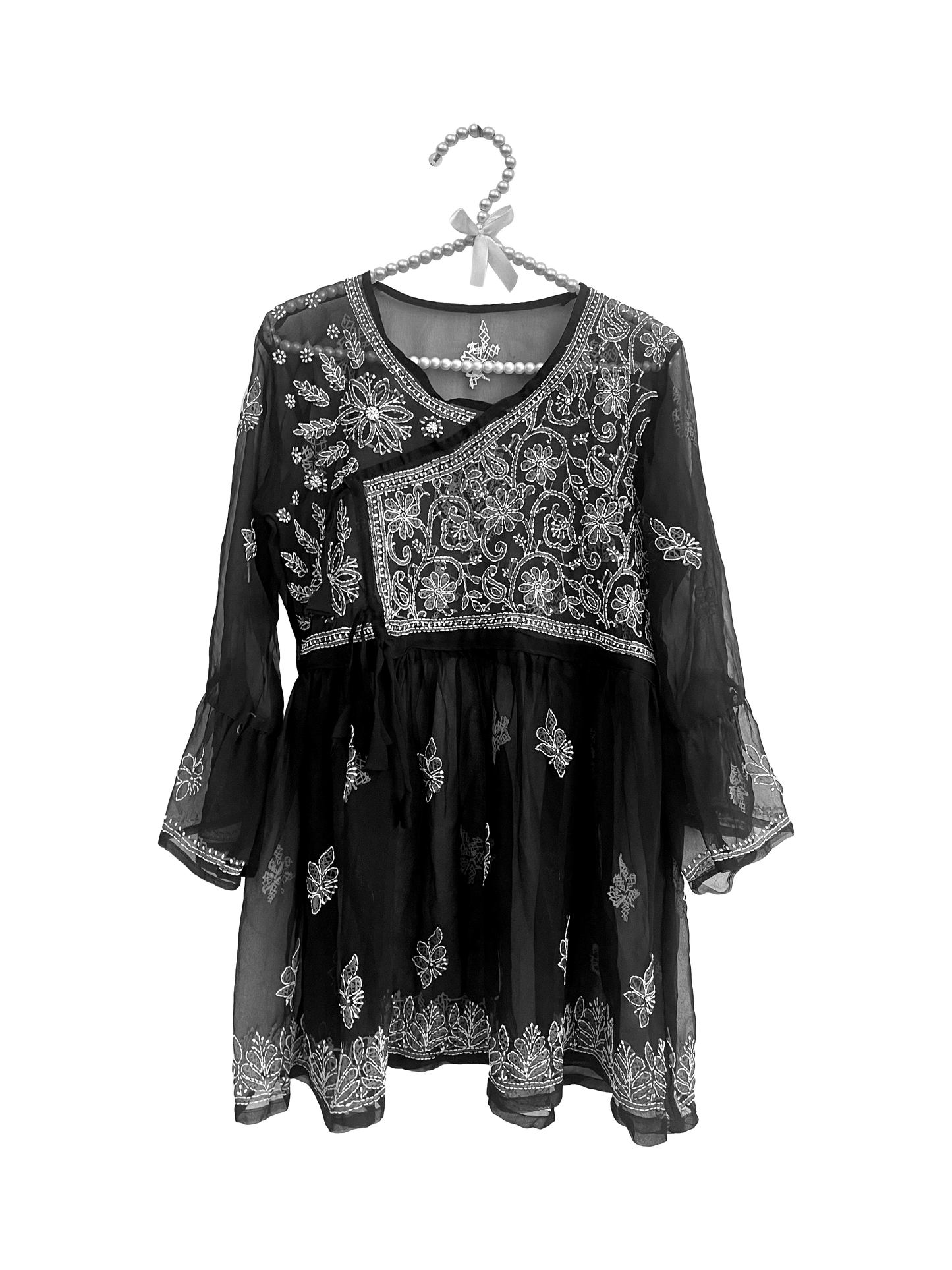 Angrakha Style Short Kurti in (Georgette) Black