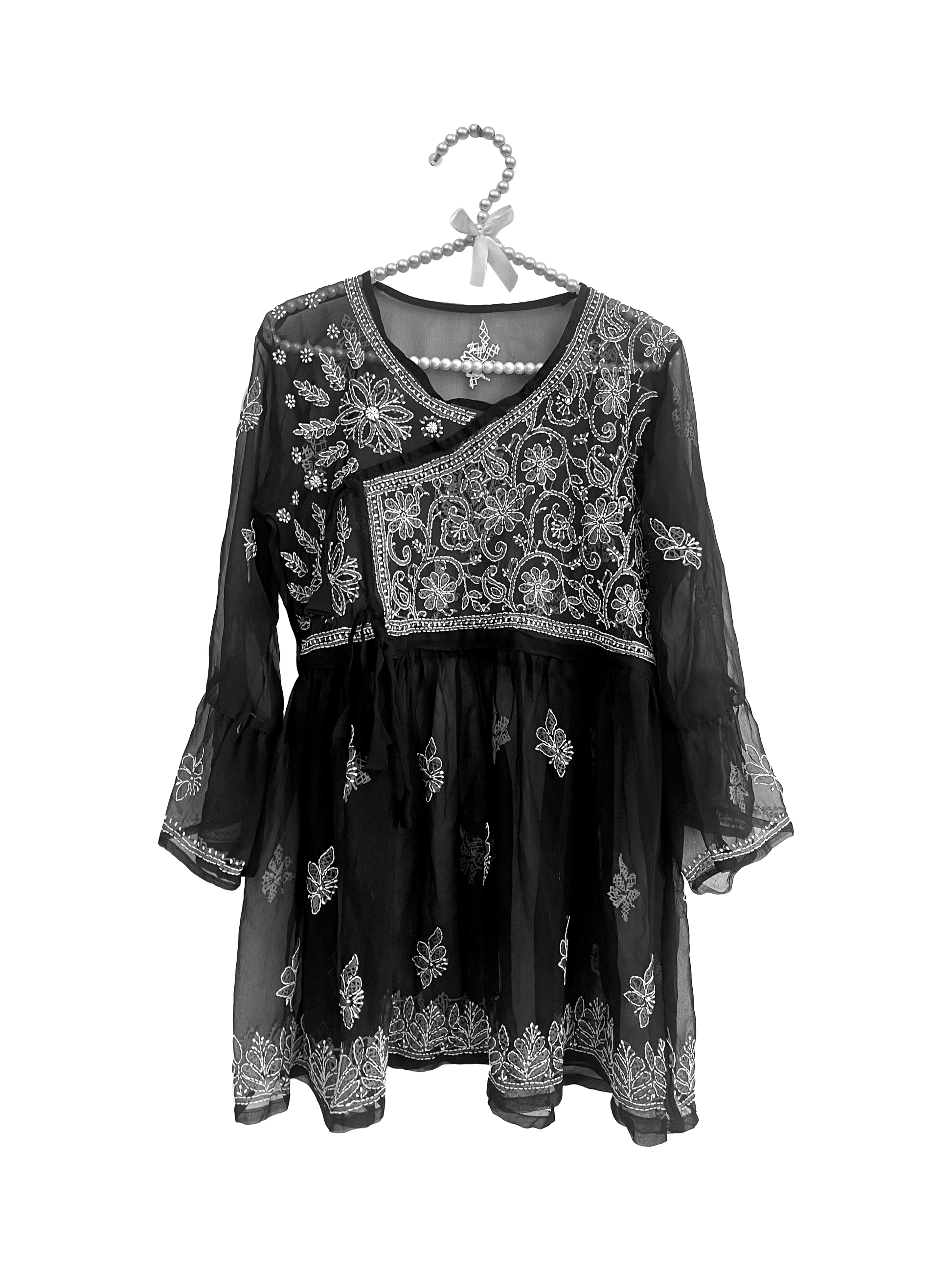 Angrakha Style Short Kurti in (Georgette) Black