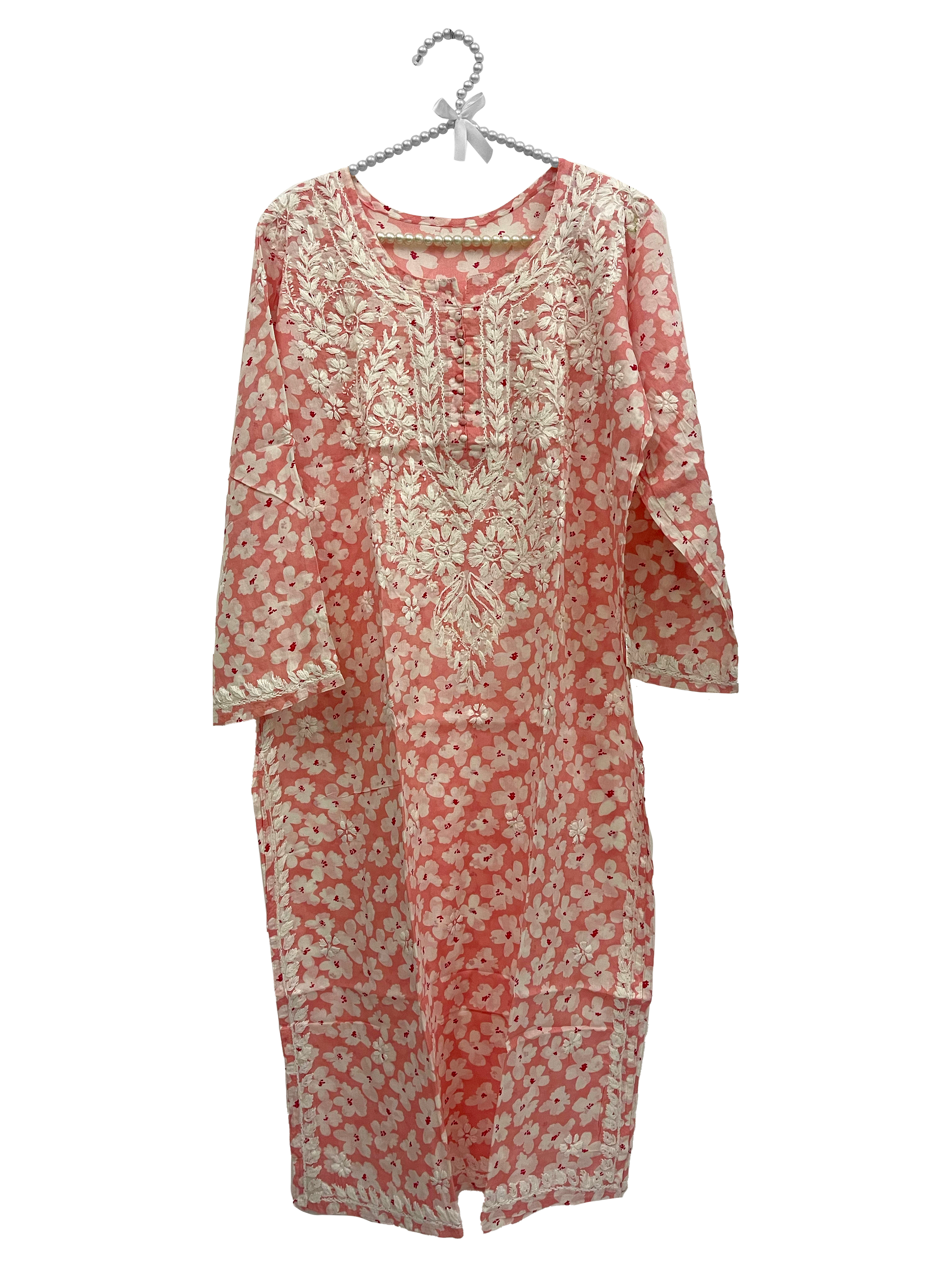 Mulmul Cotton long kurti pink