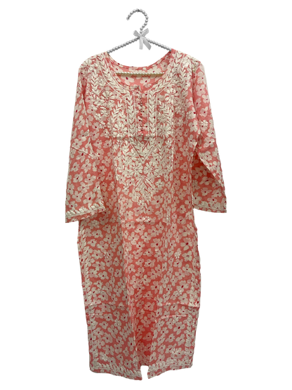 Mulmul Cotton long kurti pink