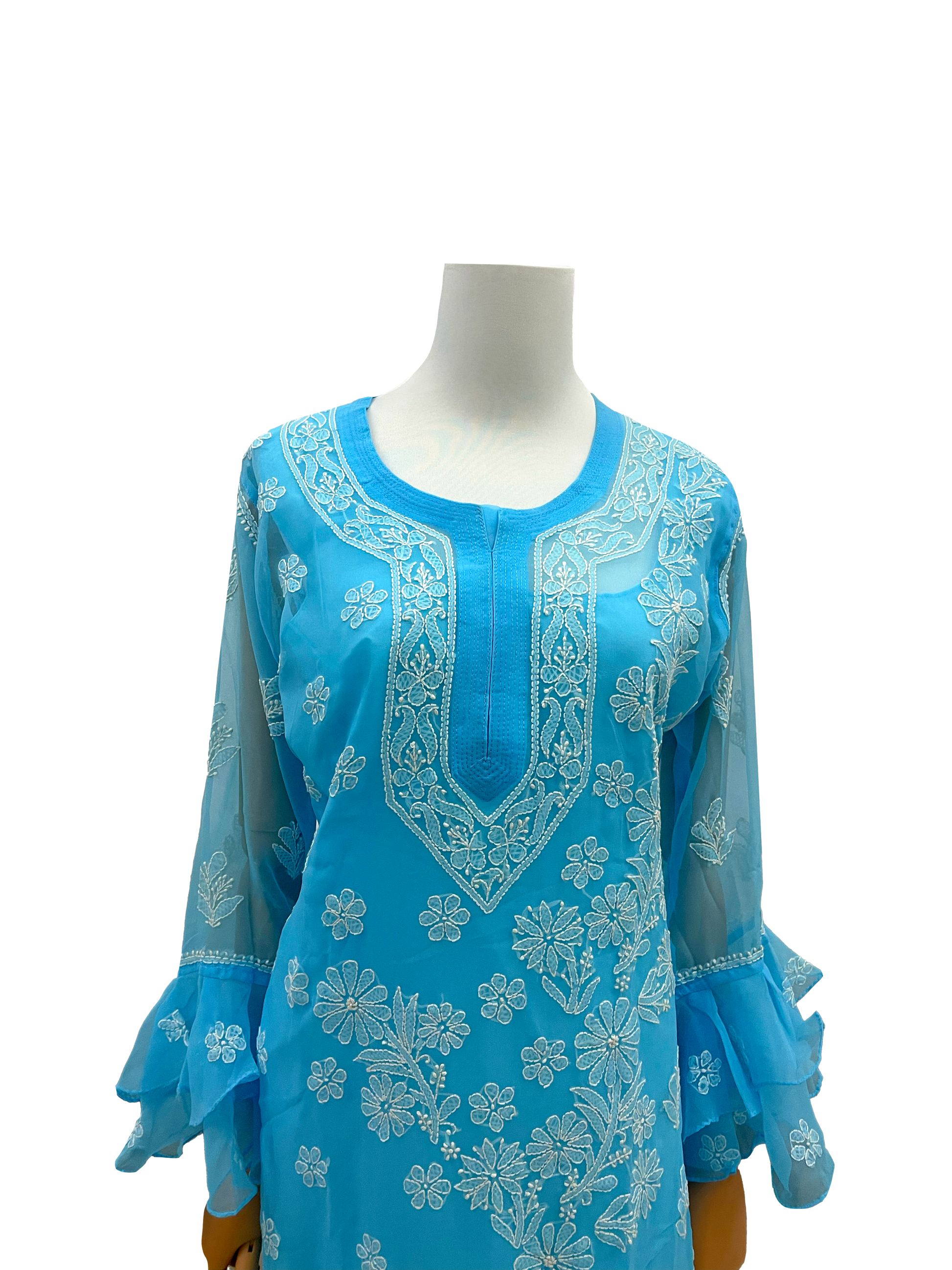 Straight Kurti with Bell Sleeves Blue