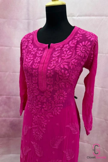 Viscose Georgette Solid 4pc Suit Set - Pink | Closetsecrets