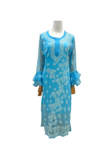 Straight Kurti with Bell Sleeves Blue