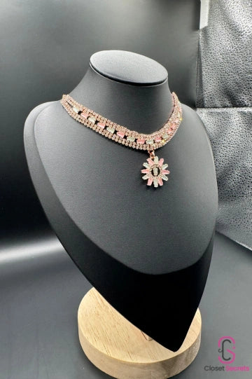 Rosegold Pastel stone choker with floral pendant NL 13 | Closetsecrets