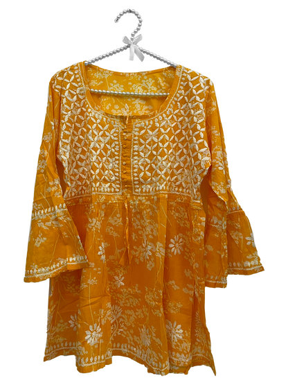 Mulmul cotton short kurti Dark Yellow