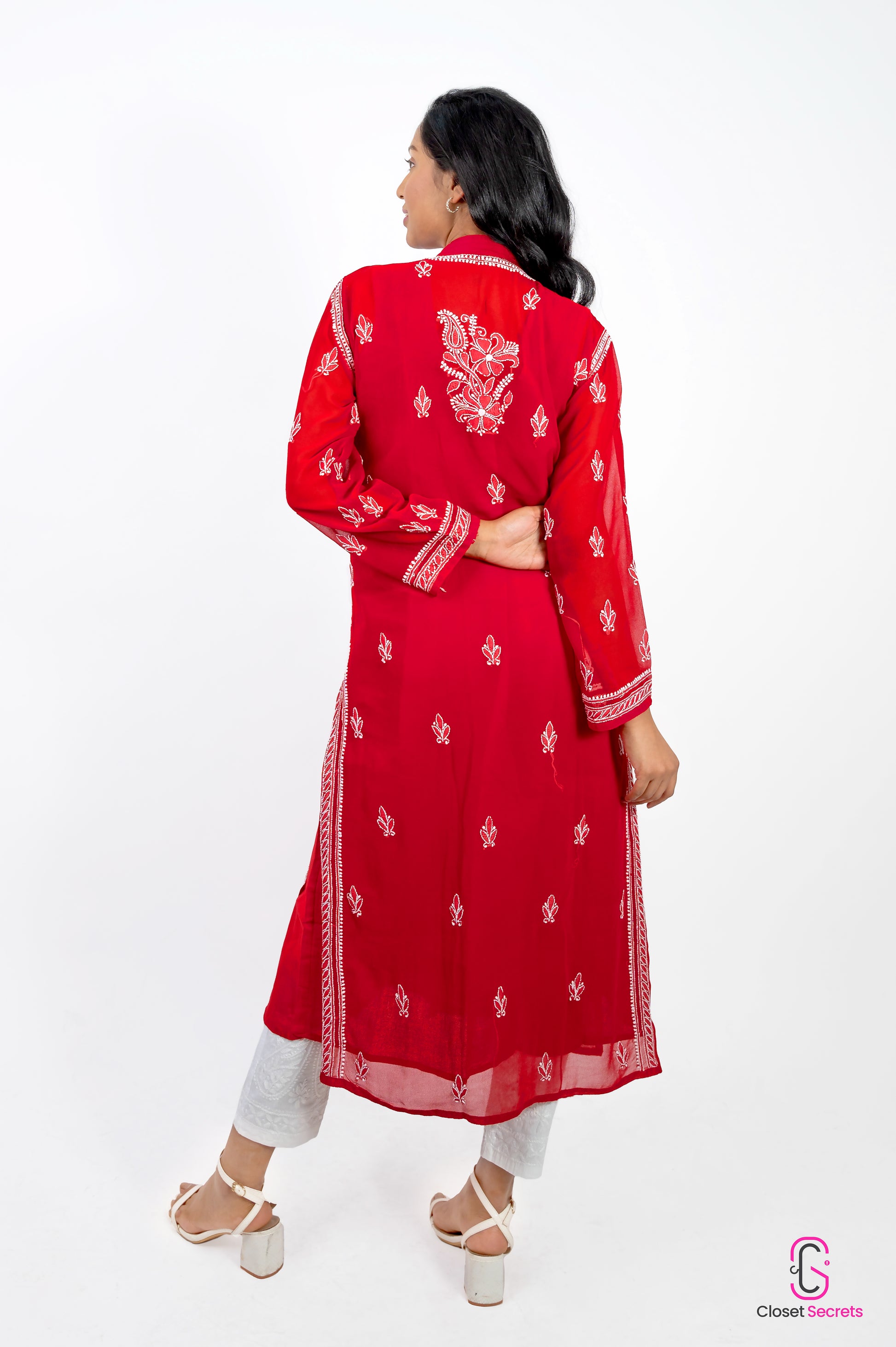 Long Georgette Kurti Red