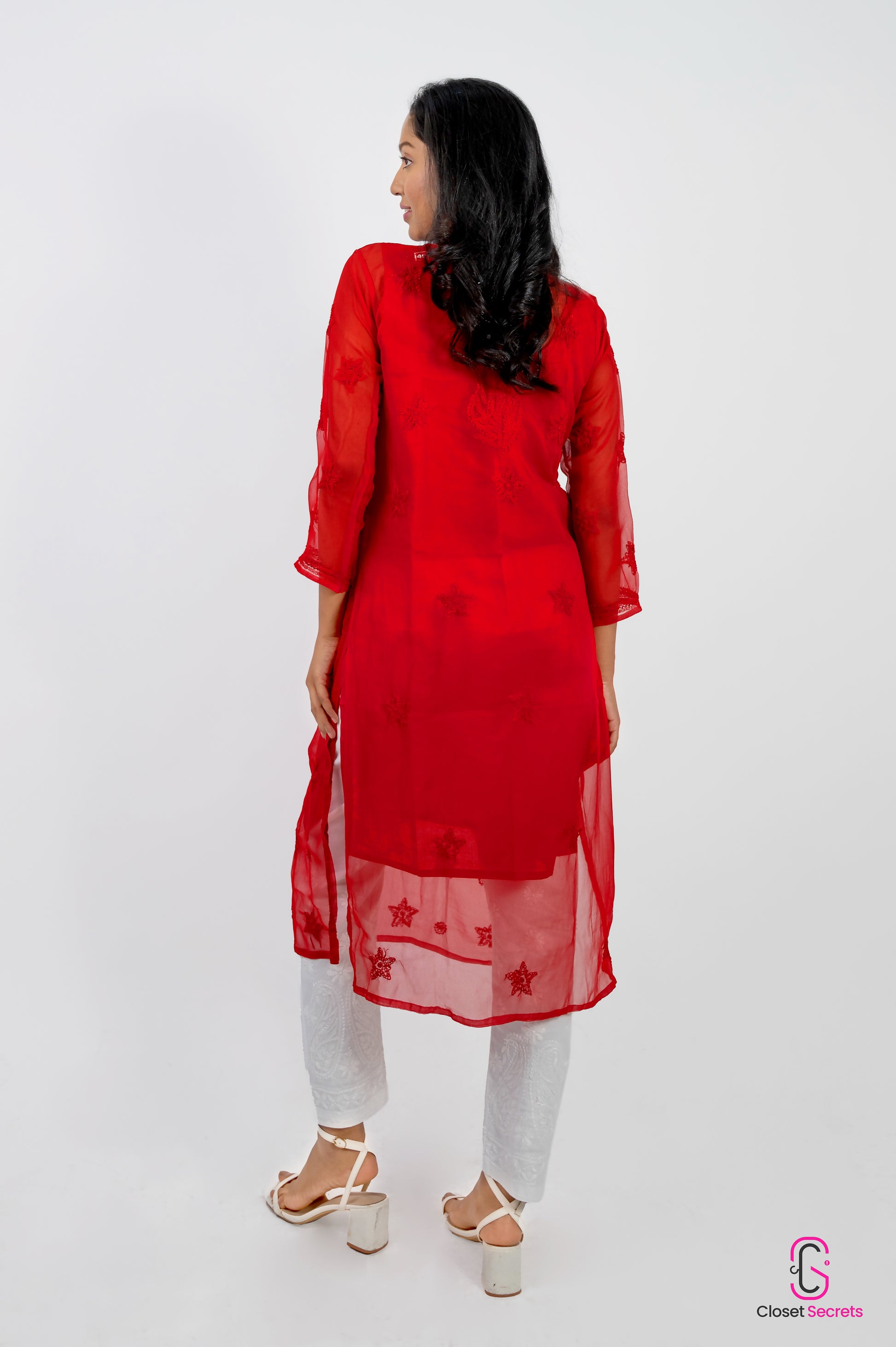 Straight Ombre Georgette Kurti Red