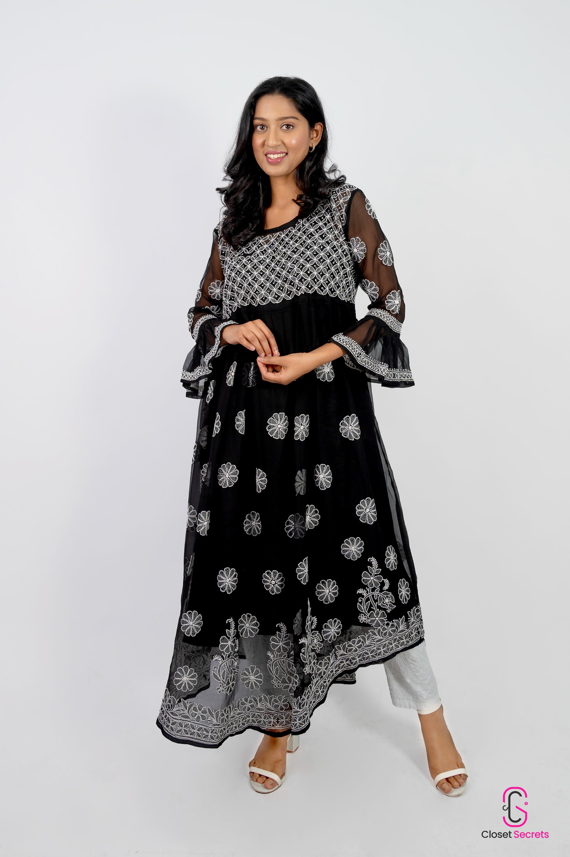 Georgette Full Length Kurti Black