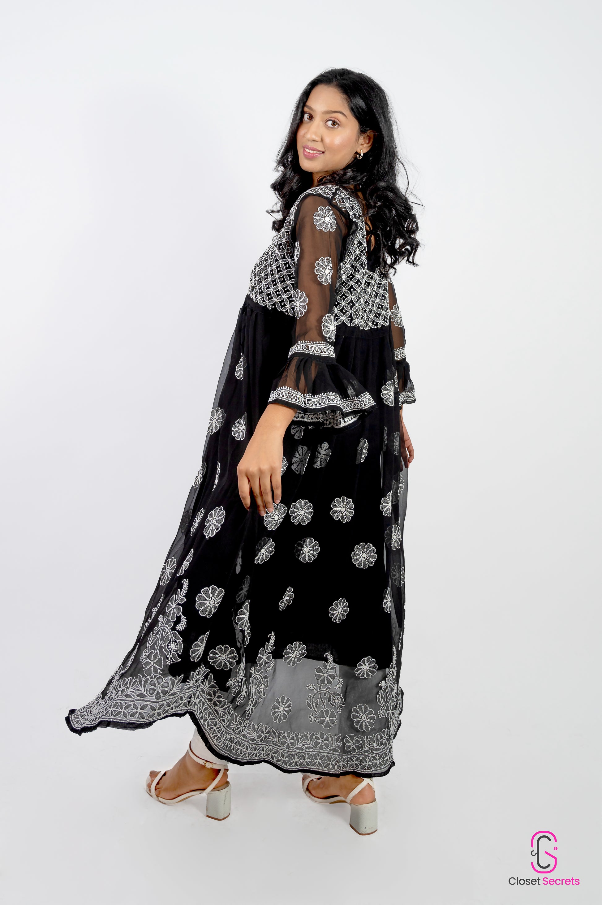 Georgette Full Length Kurti Black