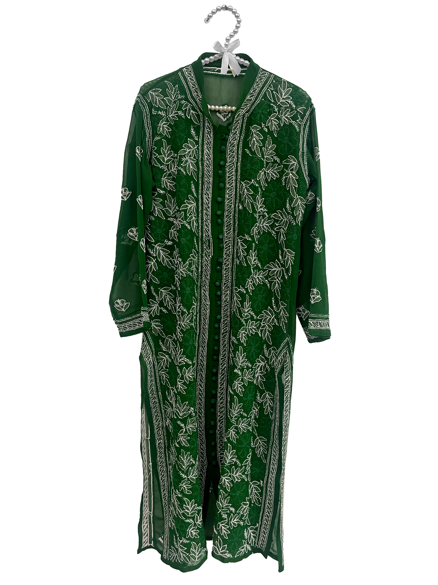 Long Georgette Kurti Dark Green