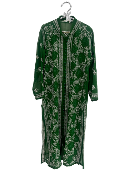 Long Georgette Kurti Dark Green